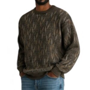 Vintage Tricots St Raphael Brown Beige & Gray Wool Sweater Size L Crew Neck